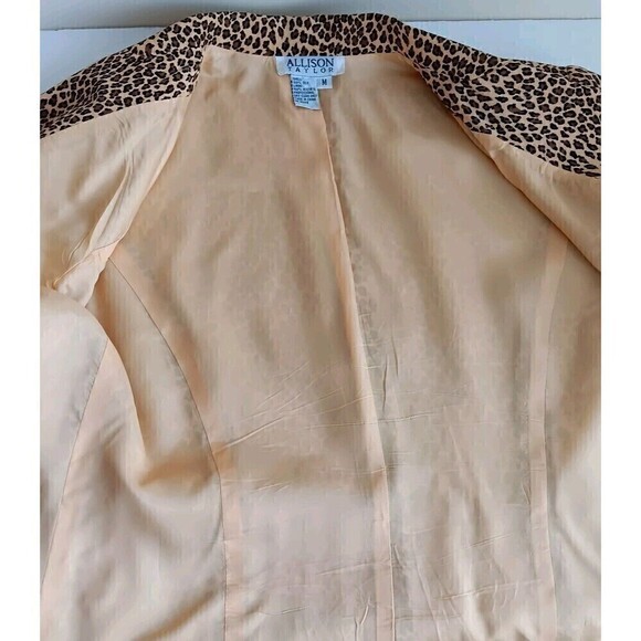 Vintage Allison Taylor Size M 100% Silk Brown/Beige Animal Print Lined Blazer - Picture 6 of 9